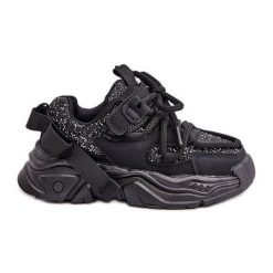 Sneakersy Dziecięce Ozdobione Cekinami Czarne Liatoma. Czarne buty sportowe dziewczęce bez wzorów, ze skóry, bez zapięcia. Za 159.39 zł.