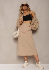 Beżowy Casualowy Komplet 2-Częściowy Rozpinana Bluza i Spódnica z Kieszeniami na Klapy Lennira. Brązowe bluzy bez kaptura damskie Renee, l. Za 139.99 zł.