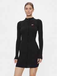 Tommy Jeans Sukienka dzianinowa Tjw Badge Zip Sweater Dress DW0DW17525 Czarny Slim Fit. Czarne sukienki damskie Tommy Jeans, l, bez wzorów, z dzianiny, bez kołnierzyka, bez ramiączek. Za 539.99 zł.
