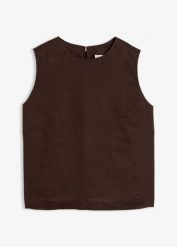 Krótki top z czystego lnu. Brązowe topy damskie bonprix, bez wzorów, bez kołnierzyka. Za 129.99 zł.