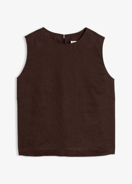 Krótki top z czystego lnu. Białe topy damskie bonprix, bez wzorów, bez kołnierzyka. Za 124.99 zł.