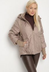 Ciemnobeżowa Pikowana Kurtka z Kapturem i Przedłużonym Tyłem Tulunia. Brązowe kurtki damskie Born2be, plus size, z aplikacjami, z jeansu, z kapturem. Za 149.99 zł.