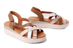 Oh! My Sandals 5952 doya taupe combi, sandały damskie. Brązowe sandały damskie Oh My Sandals, bez wzorów, ze skóry, bez obcasa, na koturnie. Za 294.90 zł.