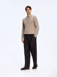 Sweter z dodatkiem wełny z alpaki - beżowy. Brązowe swetry męskie Reserved, l, bez wzorów, z dzianiny, bez kołnierzyka. Za 279.99 zł.