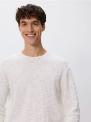 Sweter ze strukturalnej dzianiny - biały. Białe swetry męskie Reserved, l, bez wzorów, z bawełny, bez kołnierzyka. Za 99.99 zł.