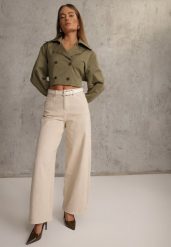 Beżowe Szerokie Jeansy Bawełniane High Waist Fyrlyss. Brązowe jeansy damskie Renee, z podwyższonym stanem. Za 109.99 zł.