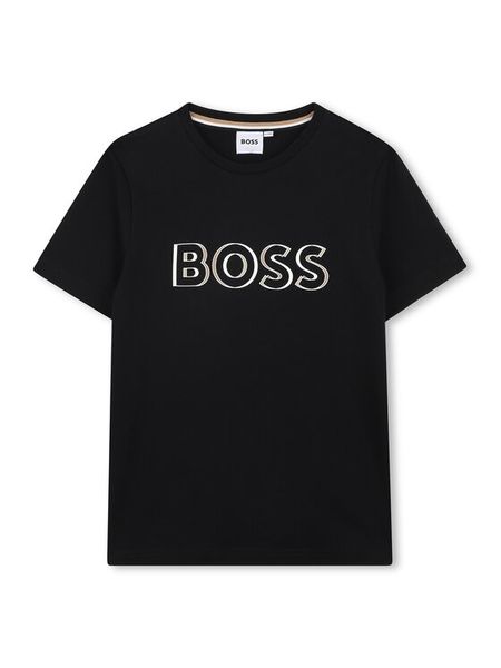 BOSS T-Shirt J52034 S Czarny Slim Fit. Czarne t-shirty chłopięce Boss, bez wzorów, z bawełny, bez ramiączek. Za 129.99 zł.