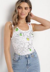 Biały Top Bawełniany z Florystycznym Motywem Bileria. Białe topy damskie Born2be, s, bez wzorów, z bawełny, bez kołnierzyka. Za 9.99 zł.