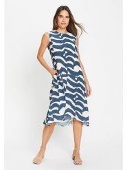 Olsen Sukienka w kolorze biało-granatowym rozmiar: 38. Białe sukienki damskie Olsen, bez wzorów, bez kołnierzyka, bez ramiączek, midi. Za 174.43 zł.