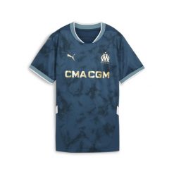 Damska koszulka wyjazdowa Olympique Marsylia 24/25 PUMA Ocean Tropic Bold Blue. Niebieskie t-shirty damskie Puma, m, bez wzorów, z żakardem, bez kołnierzyka. Za 263.50 zł.