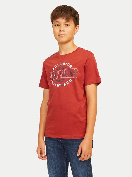 Jack & Jones Junior T-Shirt Logo 12258877 Czerwony Regular Fit. Czerwone t-shirty chłopięce JACK & JONES Junior, bez wzorów, z bawełny, bez ramiączek. Za 39.99 zł.