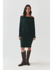TATUUM Sukienka dzianinowa w kolorze ciemnozielonym rozmiar: XS. Zielone sukienki damskie Tatuum, xs, bez wzorów, z dzianiny, bez kołnierzyka, bez ramiączek, midi. Za 169.67 zł.