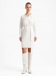 BGN Sukienka dzianinowa w kolorze kremowym rozmiar: 34. Brązowe sukienki damskie BGN, na co dzień, bez wzorów, z dzianiny, bez kołnierzyka, bez ramiączek, mini, proste. Za 87.19 zł.