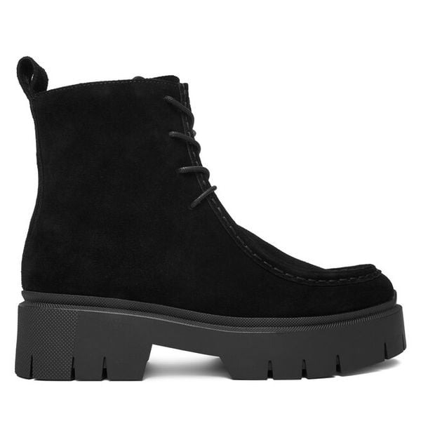 Trzewiki HUGO. Czarne botki damskie Hugo, bez obcasa, na płaskiej podeszwie, bez zapięcia. Za 569.99 zł.