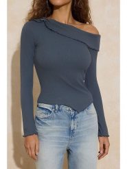 Trendyol Bluzka w kolorze antracytowym rozmiar: M. Czarne bluzki damskie Trendyol, m, bez wzorów, z bawełny, z asymetrycznym kołnierzem, bez ramiączek. Za 86.99 zł.