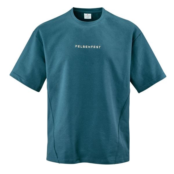 Koszulka boulderingowa Oversized Volumes. Niebieskie bluzki damskie FELSENFEST, bez wzorów, z bawełny, sportowe, bez kołnierzyka, bez ramiączek. Za 159.99 zł.