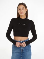 TOMMY JEANS Koszulka w kolorze czarnym rozmiar: M. Czarne bluzki damskie Tommy Jeans, m, bez wzorów, z jeansu, bez kołnierzyka, bez ramiączek. Za 105.38 zł.