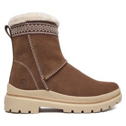 Botki Remonte. Brązowe botki damskie Remonte, bez obcasa, na płaskiej podeszwie, bez zapięcia. Za 489.99 zł.