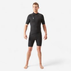 Krótka pianka nurkowa męska Subea Easy z neoprenu 2 mm. Czarne szorty męskie Decathlon, bez wzorów, z materiału, sportowe. Za 299.99 zł.