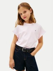 Tommy Hilfiger T-Shirt Essential KG0KG08970 Różowy jasny Relaxed Fit. Czerwone koszulki dziewczęce Tommy Hilfiger, bez wzorów, z bawełny, bez ramiączek. Za 89.99 zł.