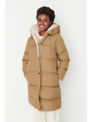 Trendyol Dwustronny płaszcz zimowy w kolorze kremowo-jasnobrązowym rozmiar: XS. Brązowe płaszcze damskie Trendyol, na zimę, xs, bez wzorów, z puchu. Za 100.99 zł.