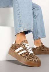 Panterkowe Klasyczne Sneakersy Tenisówki na Niskiej Platformie Denirla. Trampki i tenisówki damskie Renee, bez wzorów, z jeansu. Za 84.99 zł.