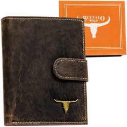 Portfel męski Buffalo Wild RM-04L-BAW brązowy. Brązowe portfele męskie BUFFALO WILD, bez wzorów, z nubiku. Za 55.99 zł.