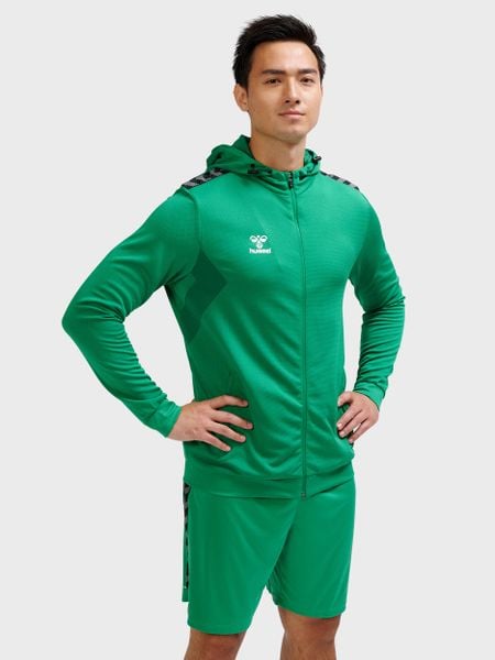 Poliestrowa bluza dresowa z kapturem i zamkiem błyskawicznym Hummel Authentic. Zielone bluzy z kapturem męskie HUMMEL, m, z dresówki. Za 246.30 zł.