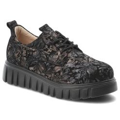 Półbuty damskie Filippo, ze skóry naturalnej kwiatowy wzór sznurowanie gruba podeszwa, czarne, DP6846/26 BK. Czarne półbuty damskie Filippo, bez wzorów, ze skóry, bez obcasa. Za 219.00 zł.