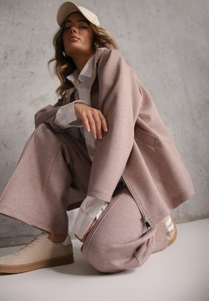 Beżowy Komplet Dresowy z Dzianiny z Wiskozą Bluza i Spodnie Wide Leg Nevelida. Brązowe bluzy bez kaptura damskie Renee, s, z dresówki. Za 179.99 zł.