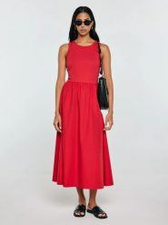 Sukienka damska midi bawełniana czerwona Kamasi 603. Czerwone sukienki damskie Big Star, na co dzień, l, bez wzorów, z bawełny, bez kołnierzyka, bez ramiączek, midi, rozkloszowane. Za 229.99 zł.