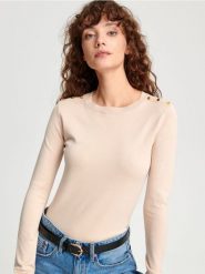 Sweter z ozdobnymi guzikami - kremowy. Białe swetry klasyczne damskie Sinsay, l, bez kołnierzyka. Za 39.99 zł.