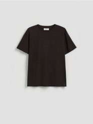 T-shirt regular z lnem - brązowy. Brązowe t-shirty męskie Reserved, l, bez wzorów, z bawełny, bez kołnierzyka. Za 99.99 zł.