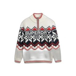 Kardigan z wzorem intarsjowym i kołnierzem typu stójka dla kobiet Superdry. Brązowe kardigany damskie Superdry., l, bez wzorów. Za 428.40 zł.