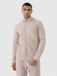 4F Bluza dresowa rozpinana z kapturem męska - beżowa XL. Brązowe bluzy sportowe męskie 4f, bez wzorów, z bawełny, sportowe, bez kołnierzyka, bez ramiączek. W wyprzedaży za 99.99 zł.