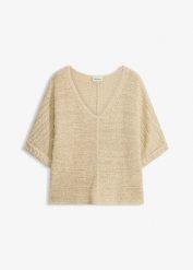 Gruby sweter z przędzy wstążkowej. Niebieskie swetry klasyczne damskie bonprix, bez kołnierzyka. Za 77.99 zł.