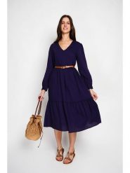 William de Faye Sukienka w kolorze granatowym rozmiar: 36. Niebieskie sukienki damskie William De Faye, bez wzorów, klasyczne, bez kołnierzyka, bez ramiączek, midi. Za 100.99 zł.