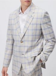 Marynarka slim fit w kratę - beżowy. Brązowe marynarki męskie Reserved, bez wzorów, z tkaniny. W wyprzedaży za 179.99 zł.