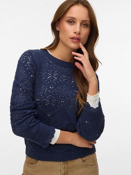 Vero Moda Sweter w kolorze granatowym rozmiar: L. Niebieskie swetry klasyczne damskie Vero Moda, l, bez kołnierzyka. Za 123.82 zł.