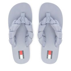 Japonki Tommy Jeans. Niebieskie klapki damskie Tommy Jeans, bez wzorów, z jeansu, bez obcasa. Za 189.99 zł.