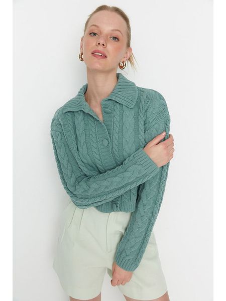 Trendyol Kardigan w kolorze miętowym rozmiar: L. Niebieskie kardigany damskie Trendyol, l, bez wzorów, ze splotem. Za 160.96 zł.