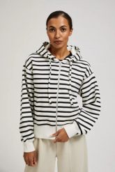 Bluza w cienkie paski z kapturem zapinana na zamek czarno-biała. Białe bluzy z kapturem damskie MOODO, m. W wyprzedaży za 69.99 zł.