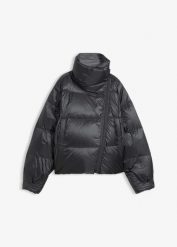 Kurtka puchowa z puchu z recyklingu, hydrofobowa. Szare kurtki damskie bonprix, na zimę, bez wzorów, z puchu, bez kaptura. Za 449.99 zł.