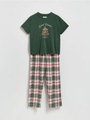 Flanelowa piżama w kratę - zielony. Zielone piżamy damskie Reserved, l, bez wzorów, z bawełny, bez ramiączek. Za 139.99 zł.