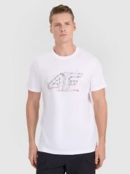 4F T-shirt regular z nadrukiem męski - biały 3XL. Białe t-shirty męskie 4f, m, bez wzorów, z bawełny, bez kołnierzyka. Za 59.99 zł.