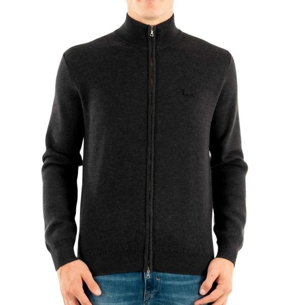 Sweter męski Lacoste AH1955 wełniany grafitowy. Szare kardigany męskie Lacoste, m, bez wzorów, z materiału, eleganckie, bez kołnierzyka. Za 517.00 zł.