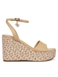 Guess Sandały FLJERL ELE04 Beżowy. Brązowe sandały damskie Guess, z aplikacjami, ze skóry, bez obcasa, na koturnie. Za 679.99 zł.