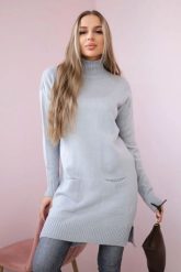 Sweter ze stójką jasny szary. Szare golfy damskie KESI, l, bez wzorów, z wełny, bez ramiączek. Za 178.78 zł.