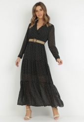 Czarna Sukienka Z Paskiem Deinene. Czarne sukienki damskie Born2be, l, bez wzorów, bez kołnierzyka, bez ramiączek, maxi, kopertowe. W wyprzedaży za 135.99 zł.