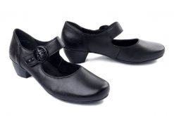 Rieker 41756-00 black, czółenka damskie. Czarne czółenka damskie Rieker, bez wzorów, ze skóry, bez obcasa. Za 329.90 zł.
